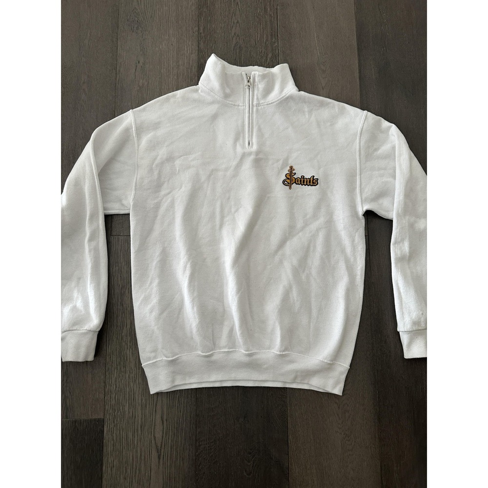 Saints Sweatshirt Womens Medium White Football Quarter Zip 1/4-Zip Jerzees
